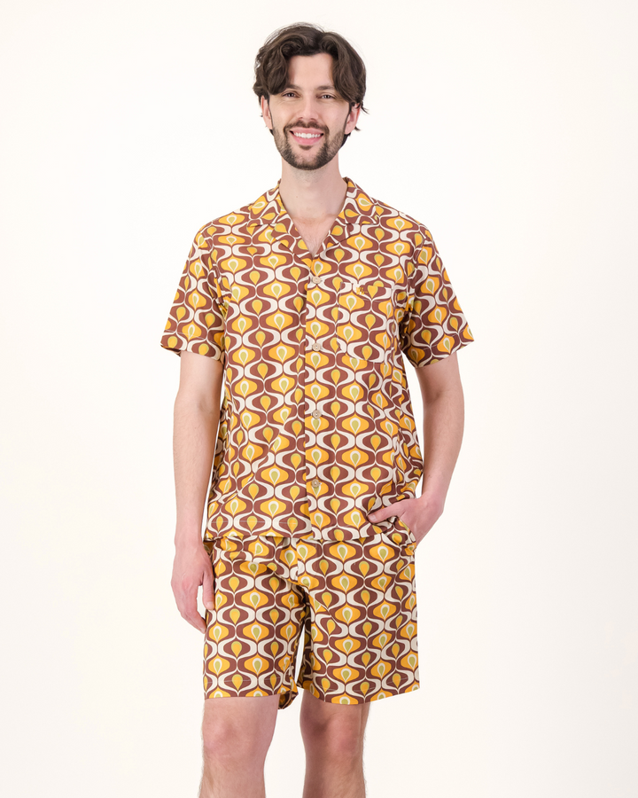 Mens Short Pyjamas - Funky Fondue on Cream