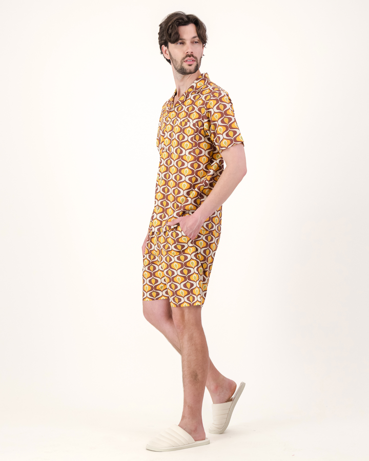 Mens Short Pyjamas - Funky Fondue on Cream