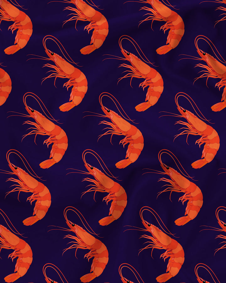 Mens Holiday Shirt - Orange Ibiza Prawns on Navy