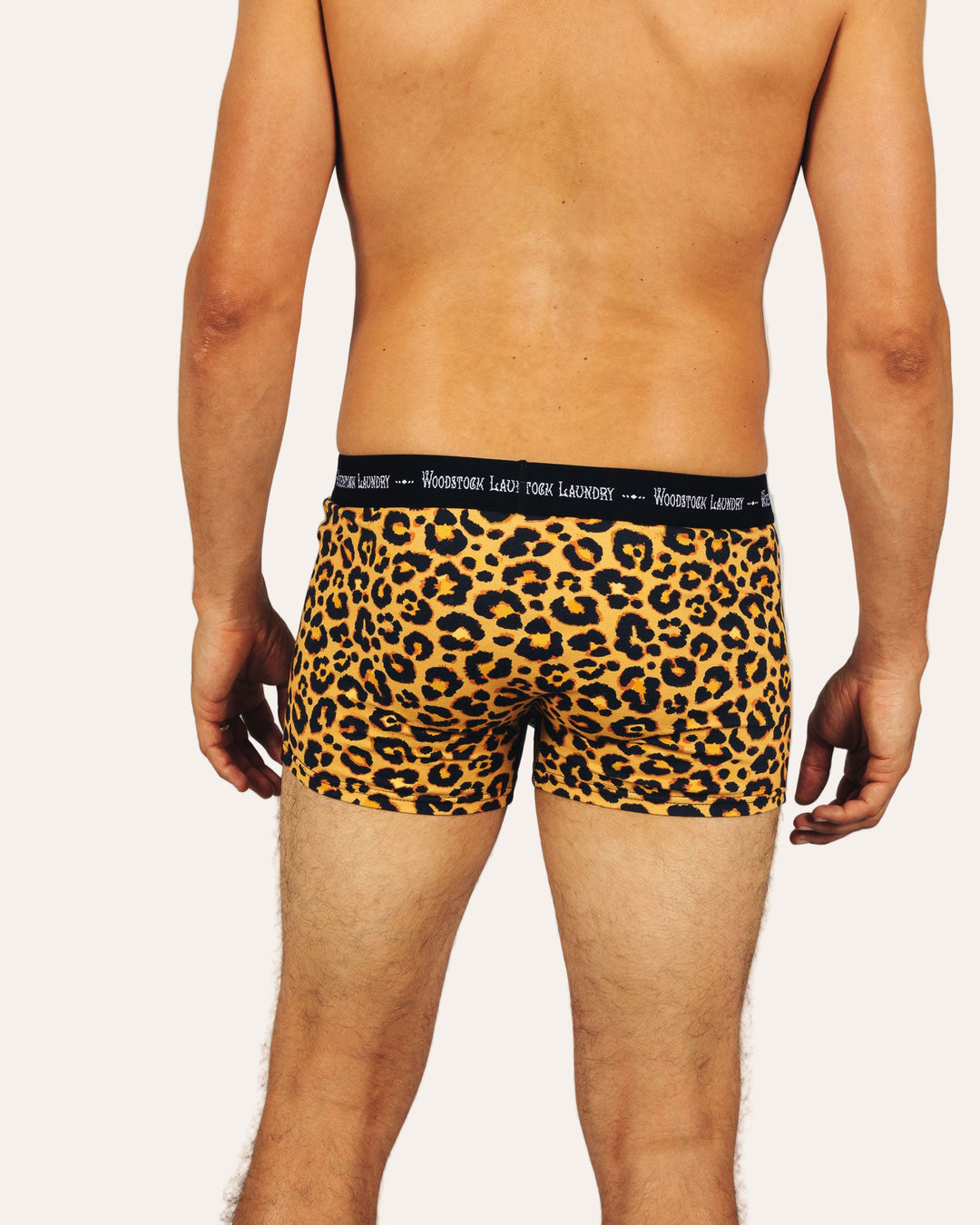 Mens Boxer Briefs - Leopard Skin on Orange Back - Woodstock Laundry
