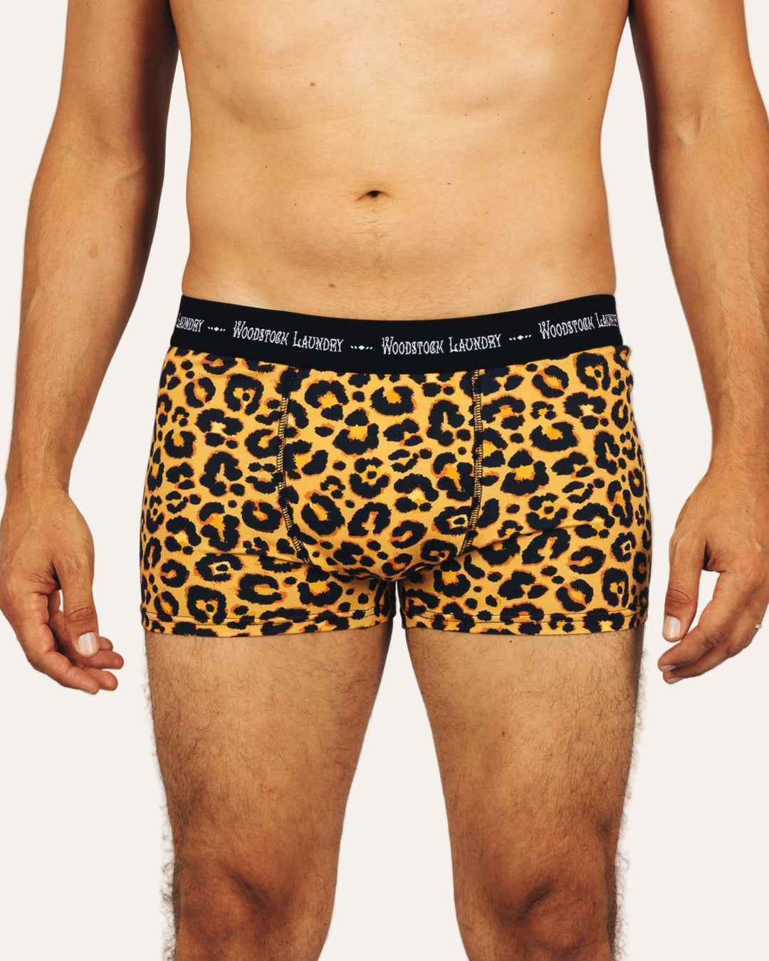 Mens Boxer Briefs - Leopard Skin on Orange Front - Woodstock Laundry