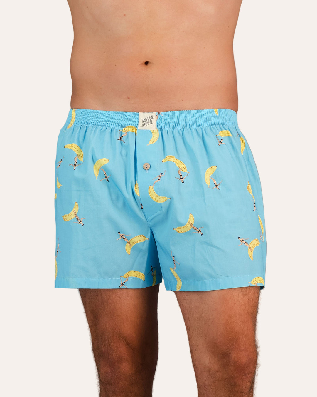 Mens Boxer Shorts Banana Boards Blue Front - Woodstock Laundry
