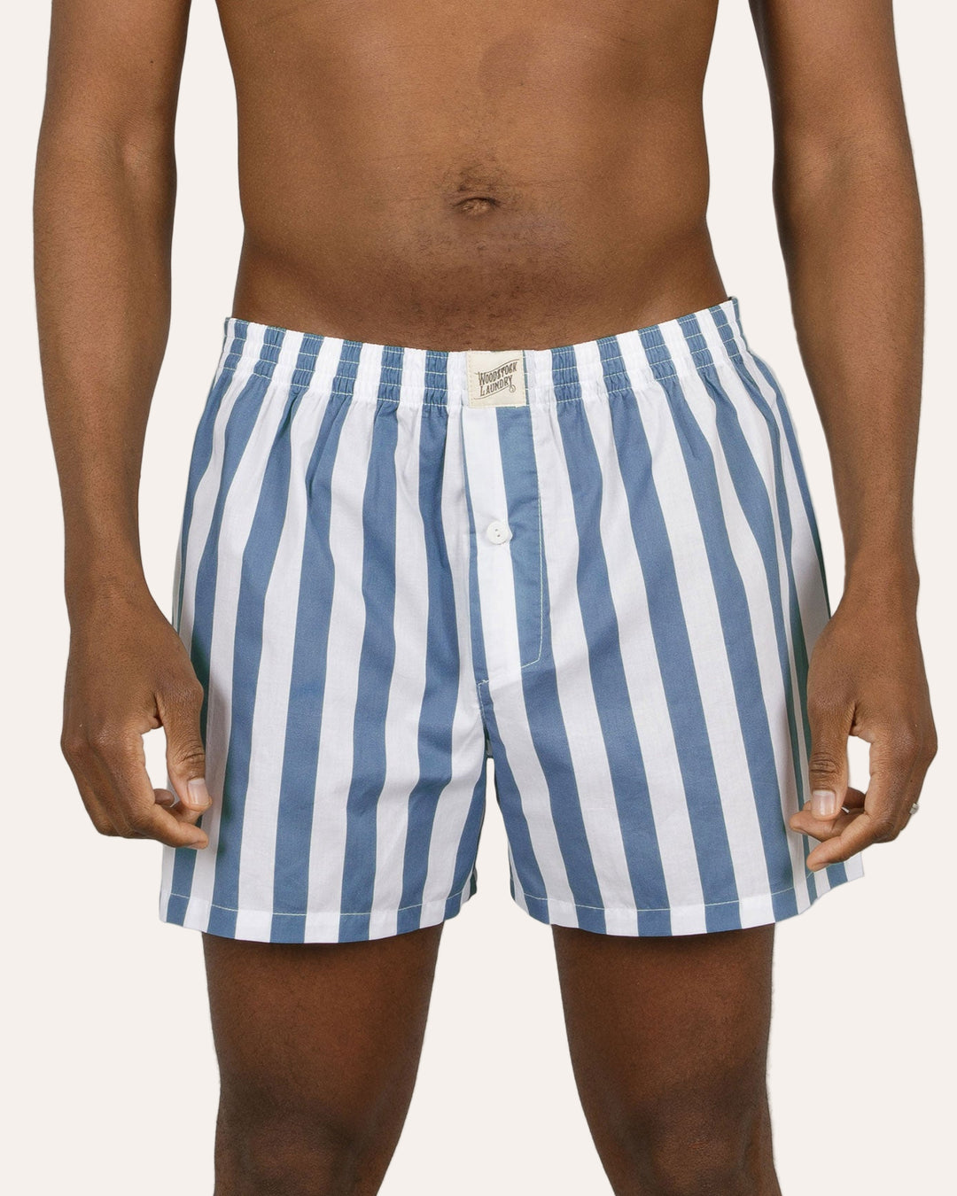 Mens Boxer Shorts Beach Stripe Front - Woodstock Laundry