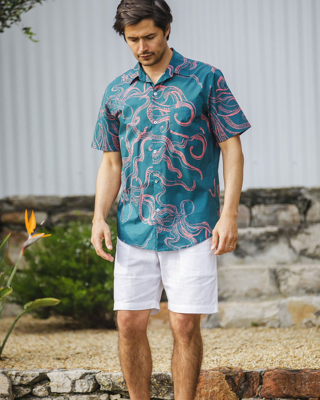 Mens Holiday Shirt Octopus Pink Lifestyle - Woodstock Laundry