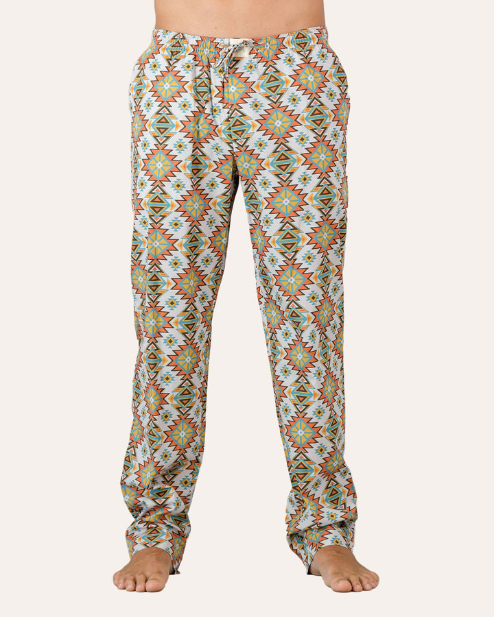 Mens Lounge Pants - Aztec Off White Front - Woodstock Laundry