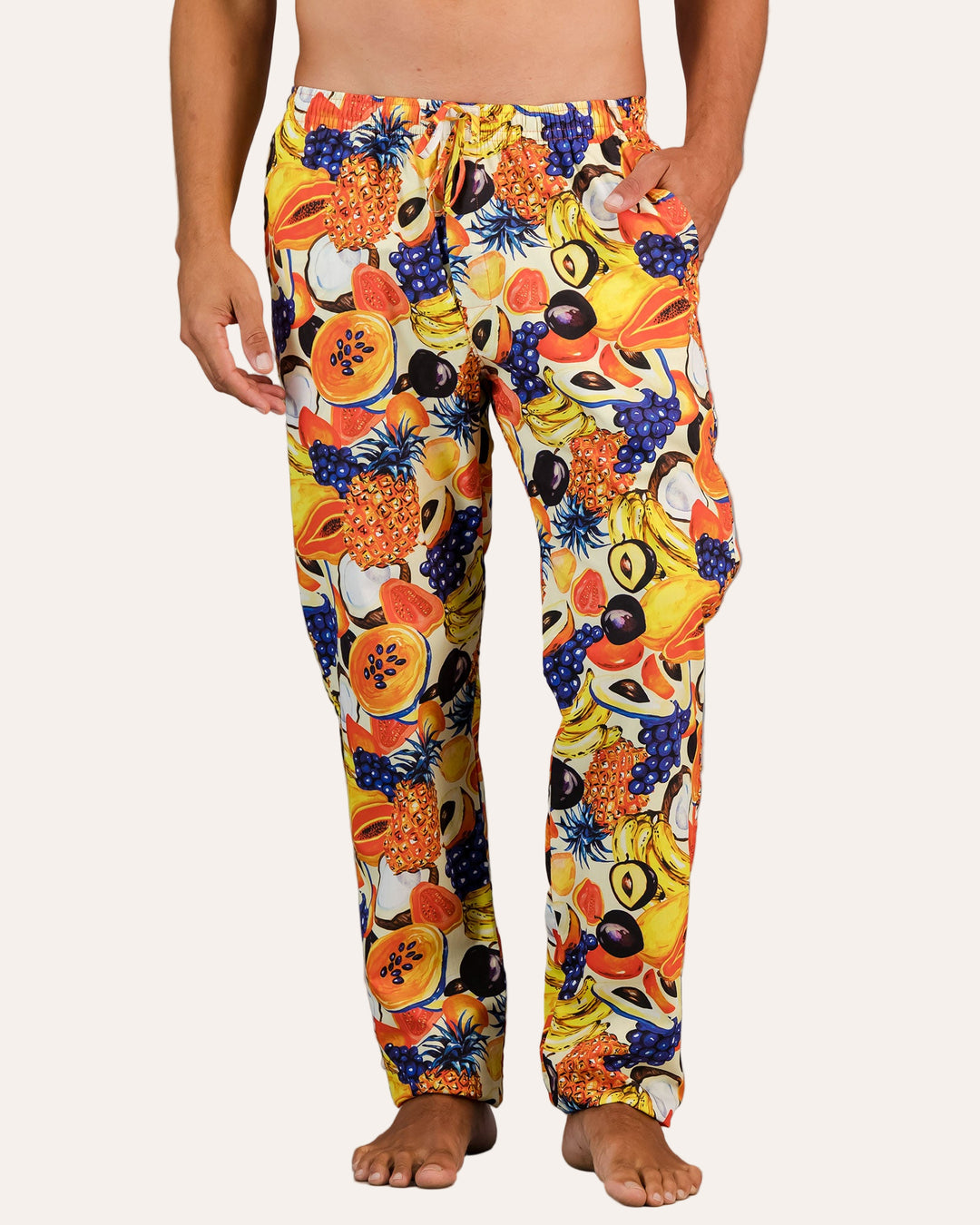Mens Lounge Pants - Tuti Fruti on Black Front - Woodstock Laundry