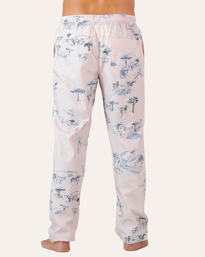 Mens Lounge Pants - Grey Wild Coast on Pink Back - Woodstock Laundry