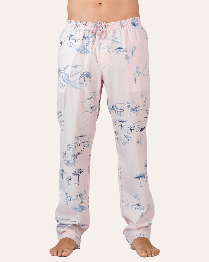 Mens Lounge Pants - Grey Wild Coast on Pink Front - Woodstock Laundry