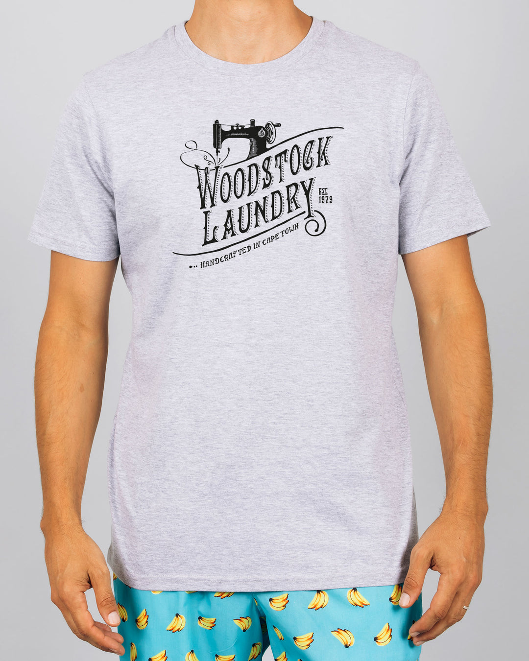 Mens Melange T-Shirt - Black Logo Front - Woodstock Laundry