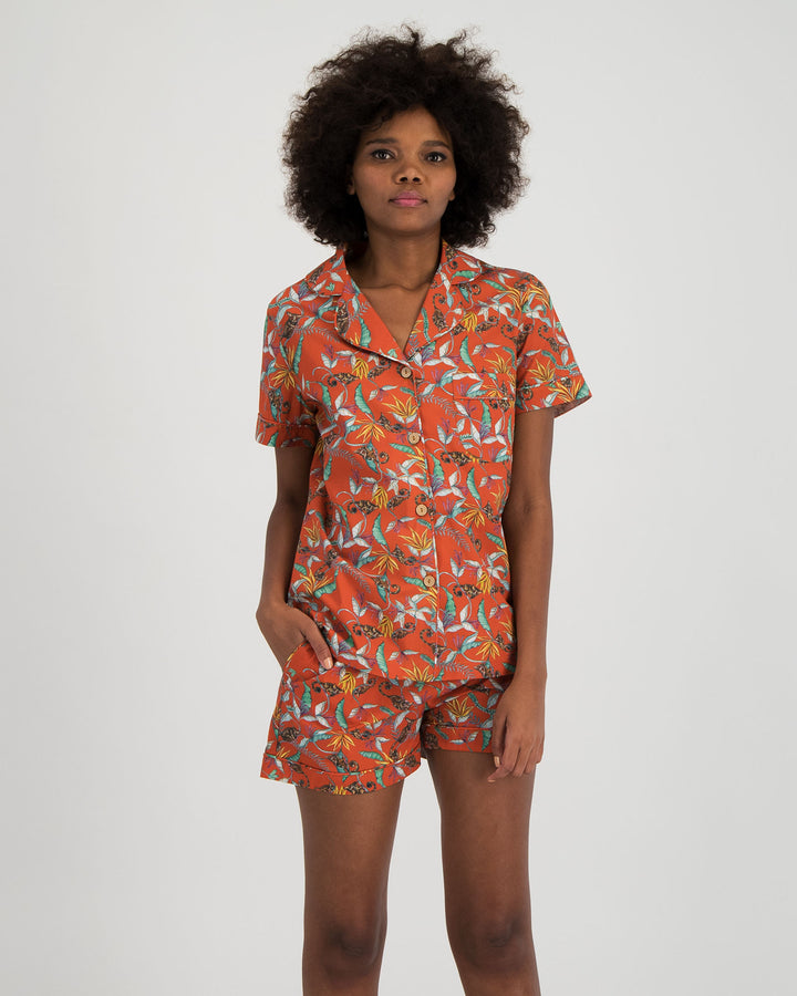 Womens Short Pyjamas Nag Apies Orange Front - Woodstock Laundry