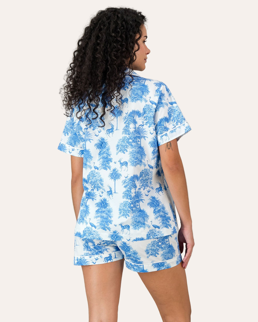 Womens Short Pyjamas - Blue Tropicana Back - Woodstock Laundry