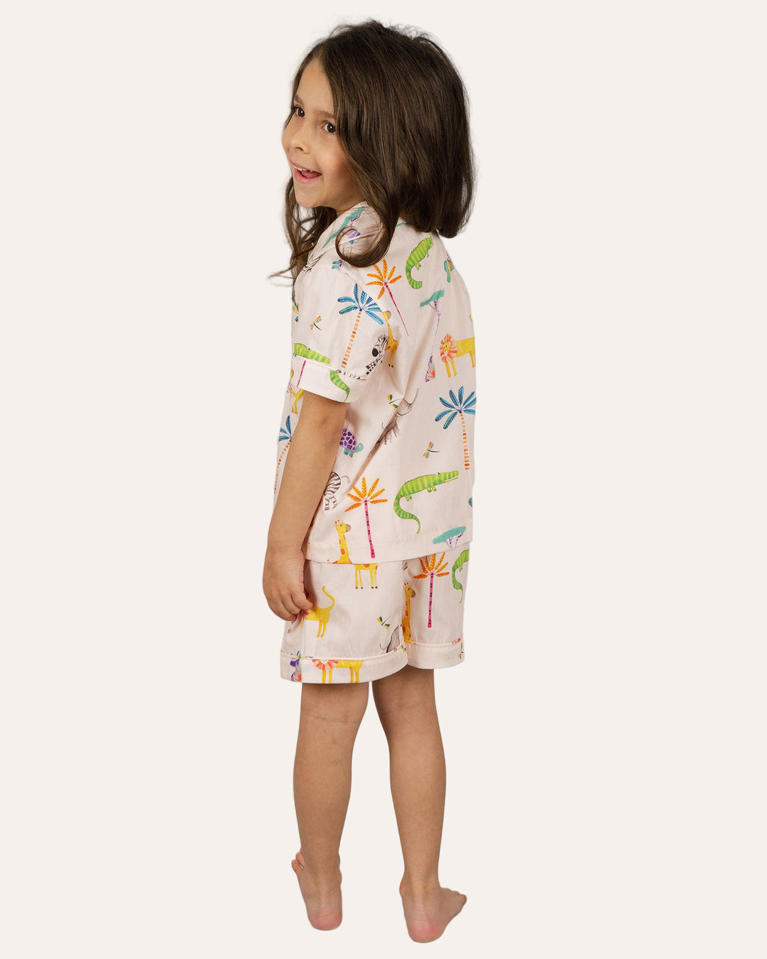 Girls Short Pyjamas Safari Pink Back - Woodstock Laundry