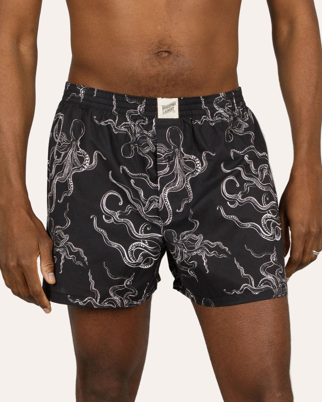 Mens Boxer Shorts Octopus Black Front - Woodstock Laundry