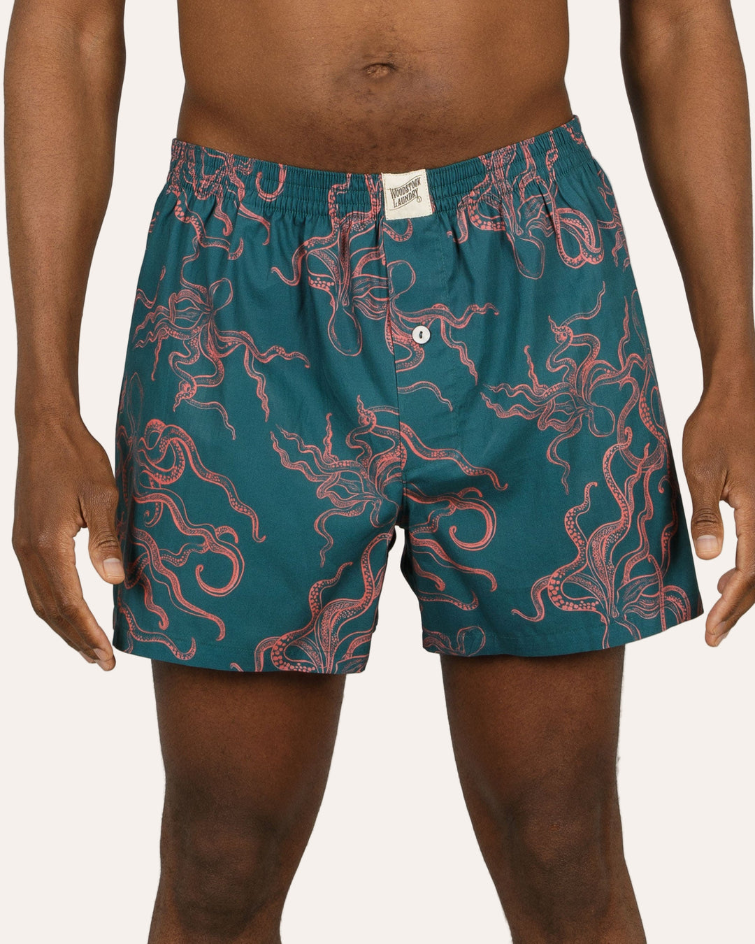Mens Boxer Shorts Octopus Pink Front - Woodstock Laundry