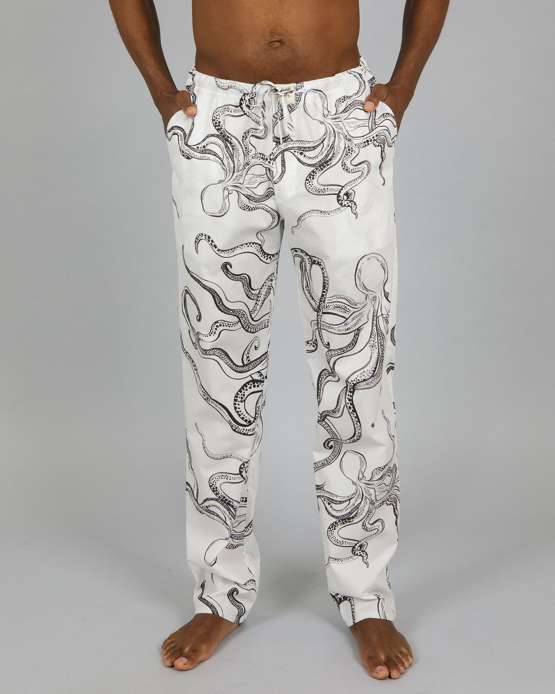 Mens Lounge Pants Octopus White Front - Woodstock Laundry