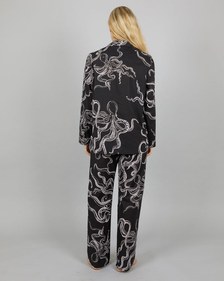 Womens Long Pyjamas Octopus Black Back - Woodstock Laundry
