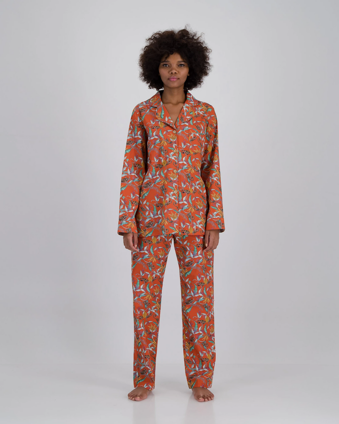 Womens Long Pyjamas Nag Apies Orange Front - Woodstock Laundry SA
