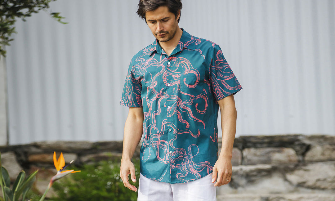 Mens Holiday Shirt Octopus Pink - Woodstock Laundry