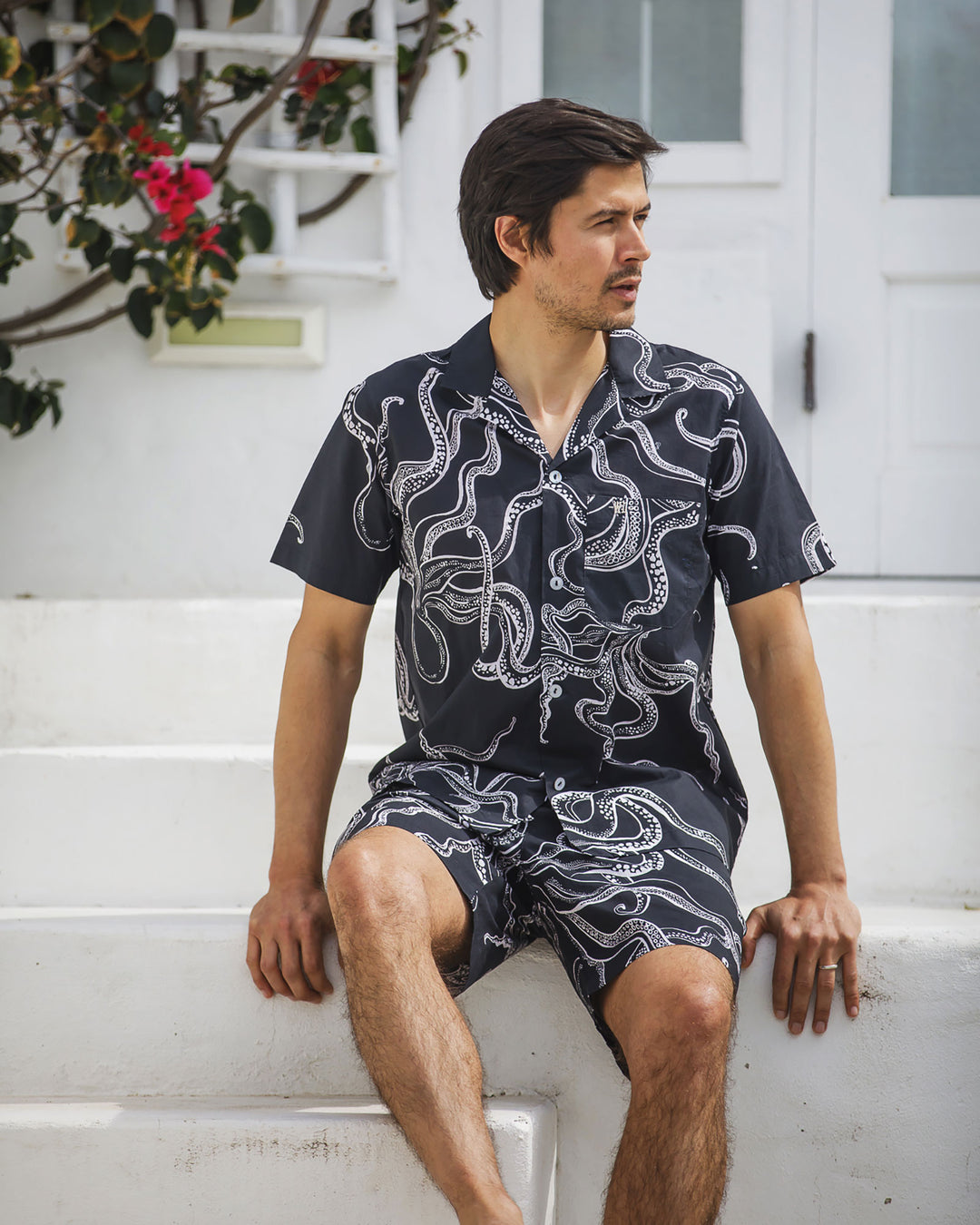 Mens Short Pyjamas - Octopus Black