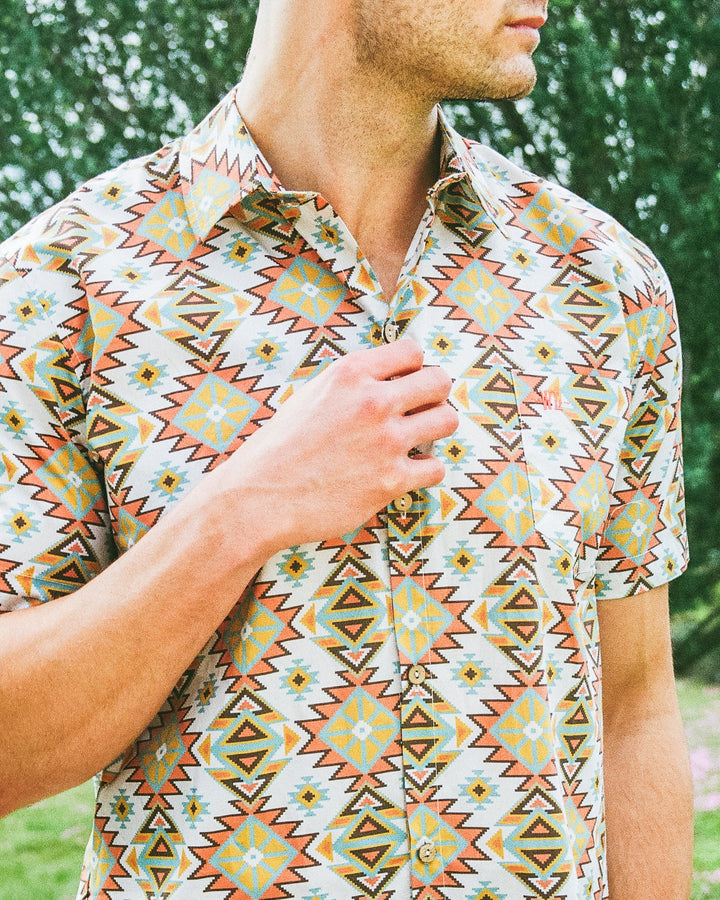 Mens Holiday Shirt - Aztec Off White