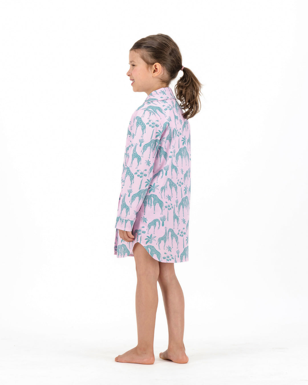 Girls Long Sleeve Sleepshirt and Shorts Set - Green Giraffes on Pink
