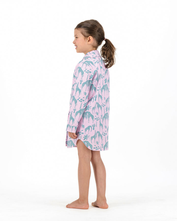 Girls Long Sleeve Sleepshirt and Shorts Set - Green Giraffes on Pink