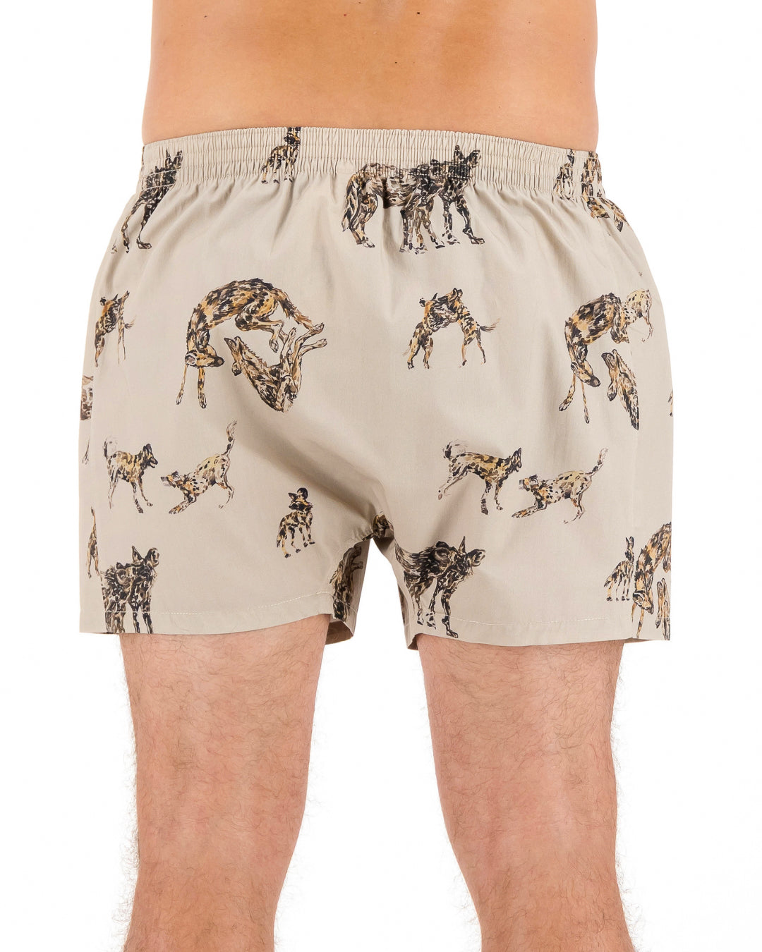 Mens Boxer Shorts - Wild Dogs on Beige