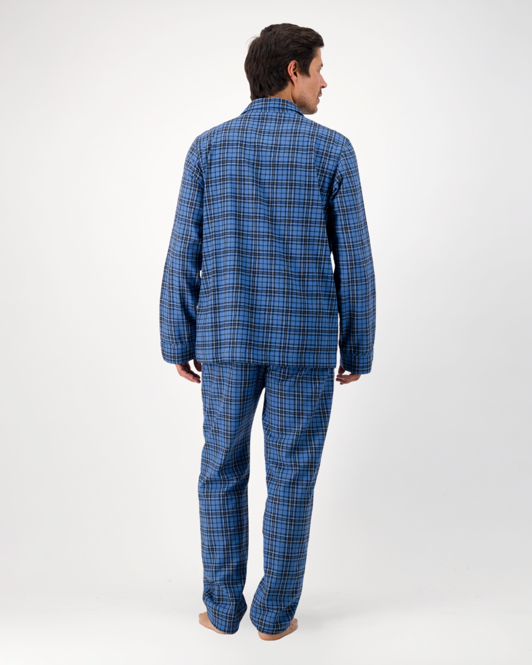 Mens Long Pyjamas - Camden Check on Blue