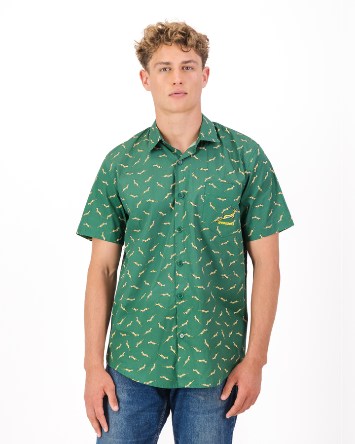 Mens Holiday Shirt - Custom Springboks Yellow Bok on Green