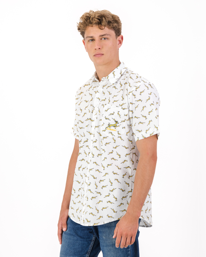 Mens Holiday Shirt - Custom Springboks Yellow Bok on White