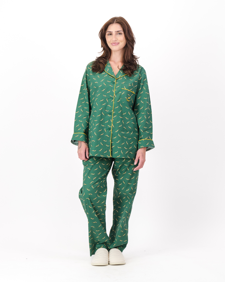 Womens Long Pyjamas - Custom Springboks Yellow Bok on Green