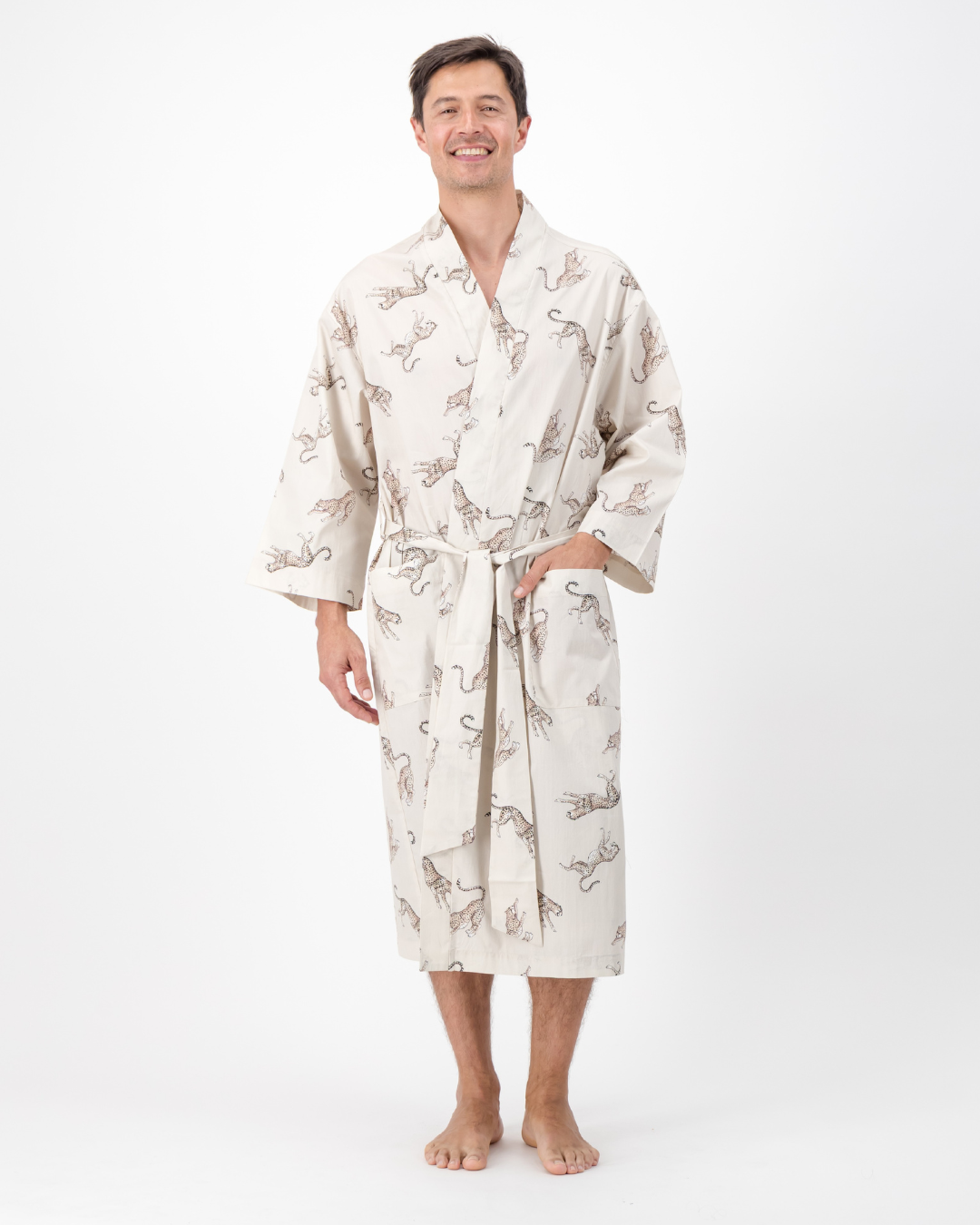 Adults Kimono - Jumping Cheetah on Beige