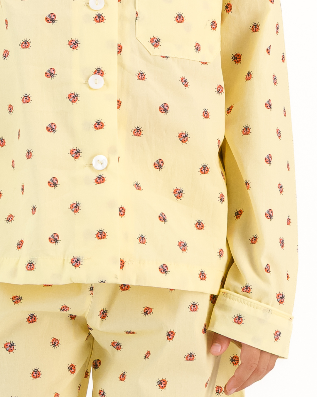 Girls Long Pyjamas - Red Lady Bugs on Yellow