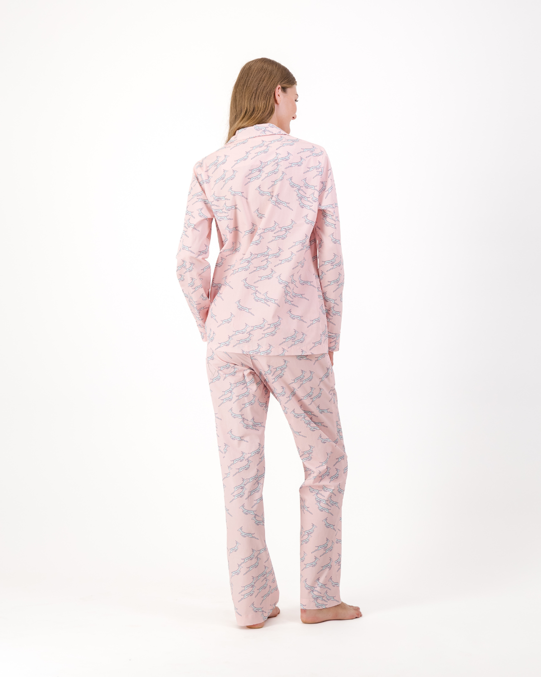 Womens Long Pyjamas - Custom Springboks Blue Jumping Bok on Pink