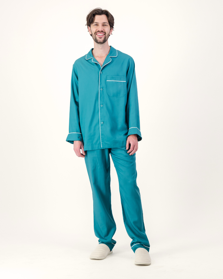 Mens Long Pyjamas - Tencel - Teal