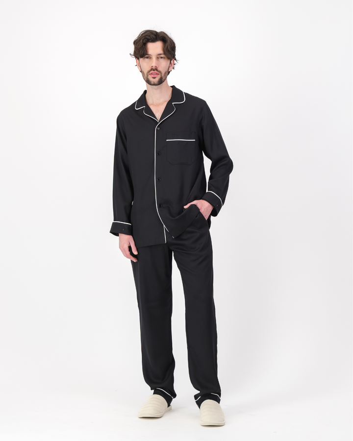 Mens Long Pyjamas - Tencel - Black