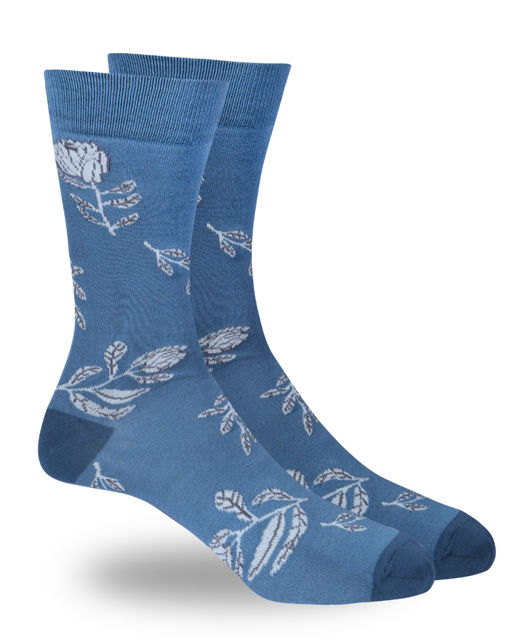 Bamboo Socks - White Proteas on Blue