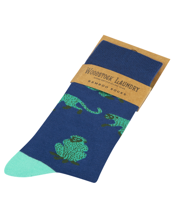 Bamboo Socks - Green Monkey on Navy