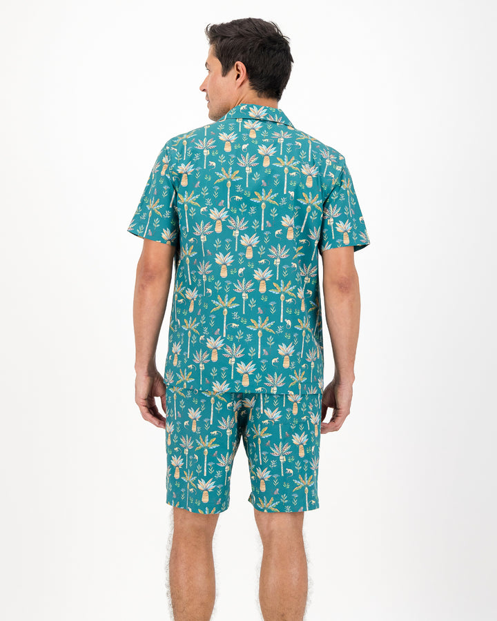 Mens Short Pyjamas - Monkeys and Palms on Teal