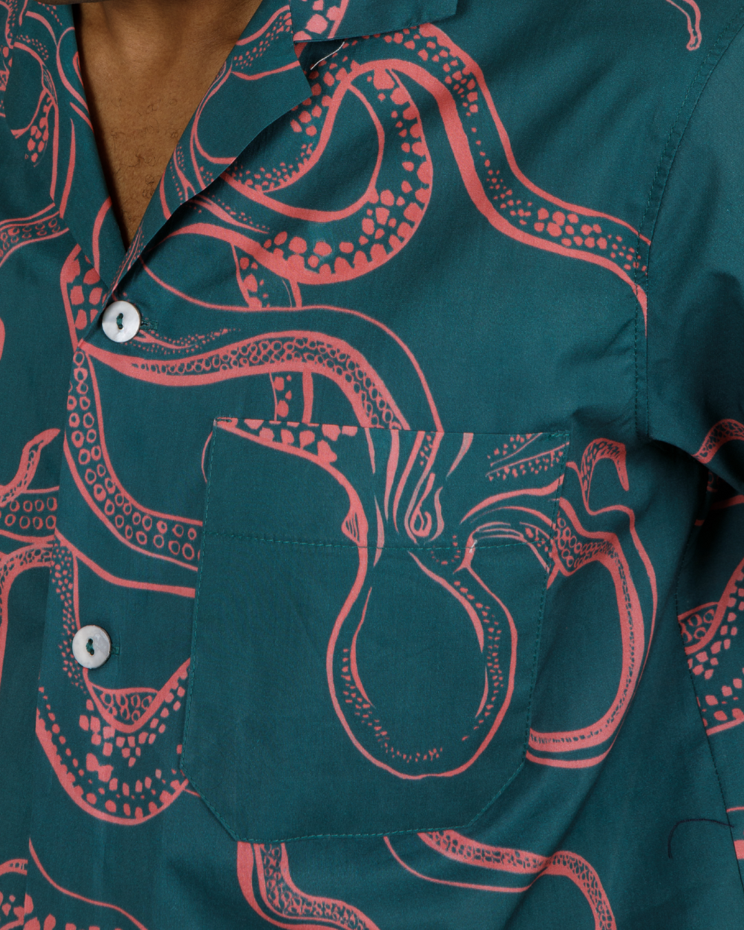 Mens Short Pyjamas - Pink Octopus on Green