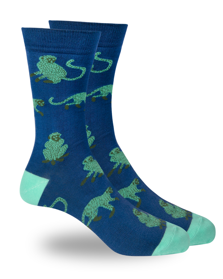 Bamboo Socks - Green Monkey on Navy