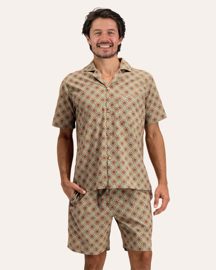 Mens Short Pyjamas - Funky Disco on Turquoise
