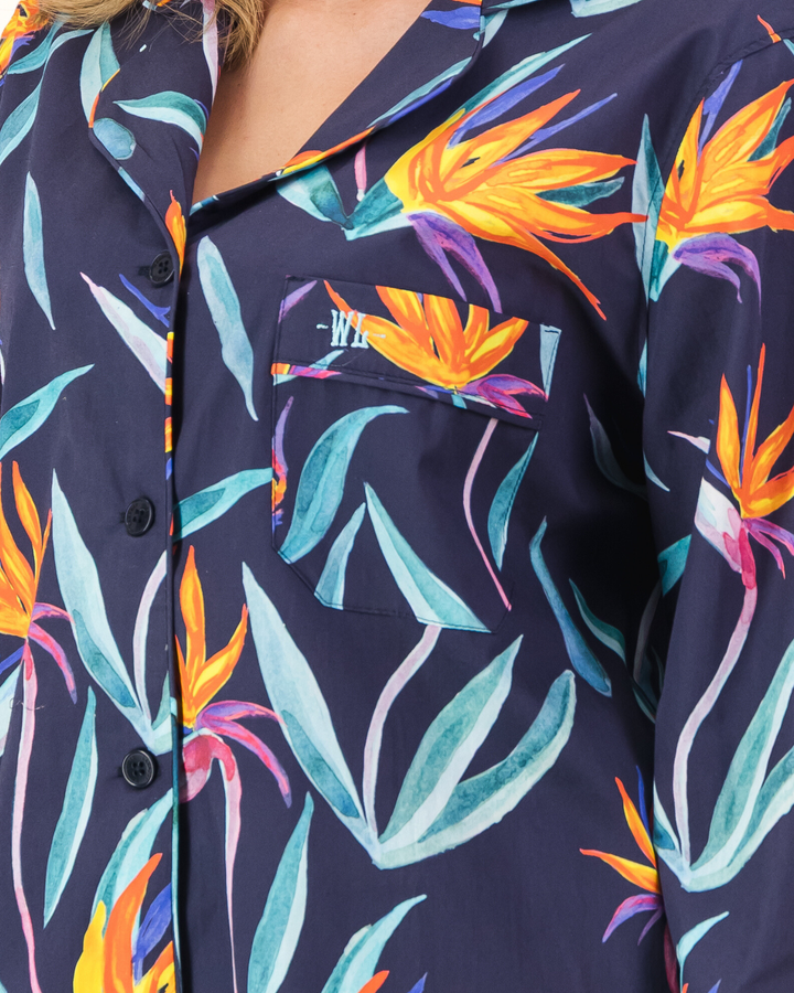 Womens Long Pyjamas - Strelitzia on Black