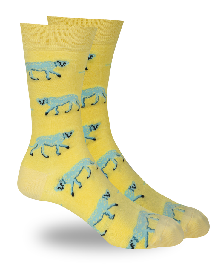 Bamboo Socks - Blue Cheetahs on Yellow