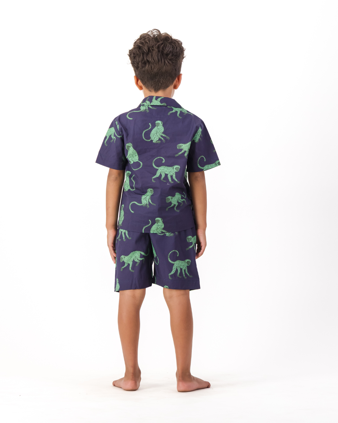 Boys Short Pyjamas - Green Monkey on Navy
