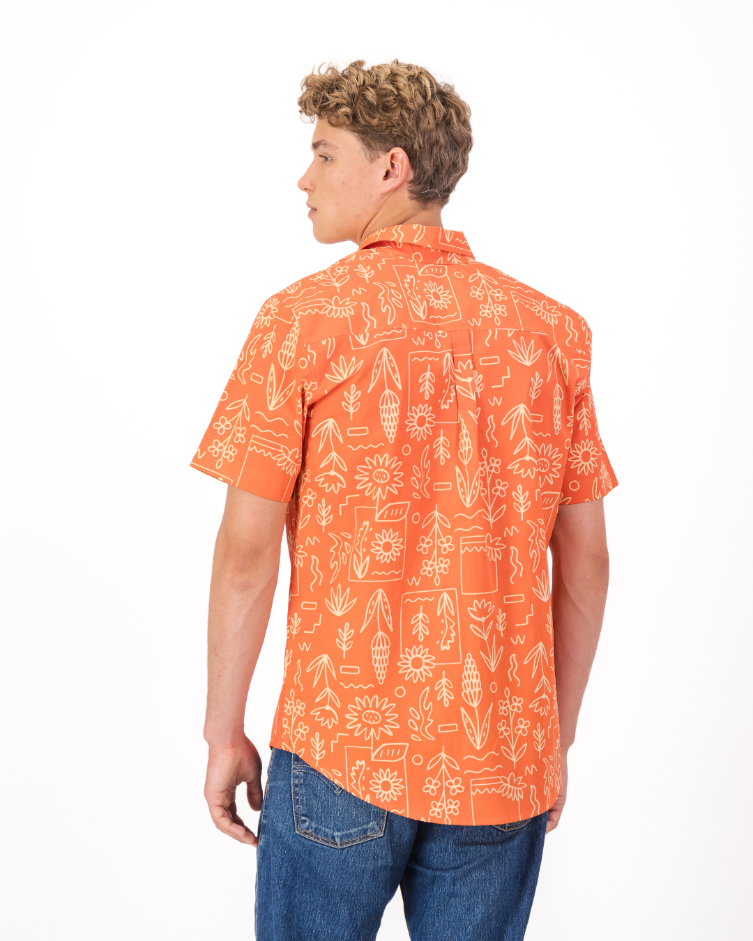 Mens Holiday Shirt - Stone Floral On Red