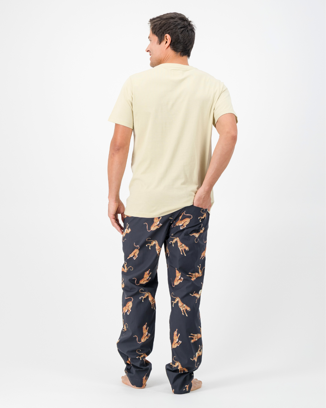 Mens Lounge Pants - Jumping Cheetah on Charcoal