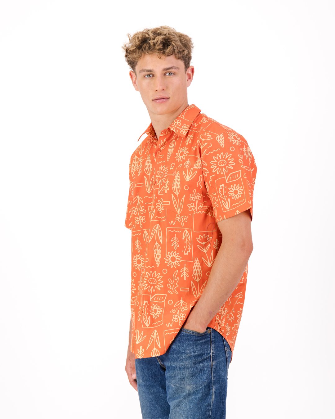 Mens Holiday Shirt - Stone Floral On Red