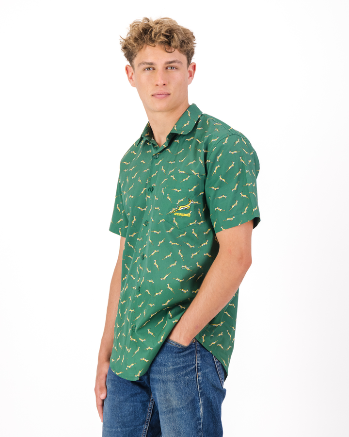 Mens Holiday Shirt - Custom Springboks Yellow Bok on Green