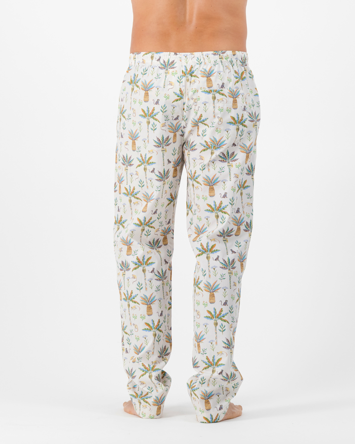 Mens Lounge Pants - Monkeys and Palms on Off-White